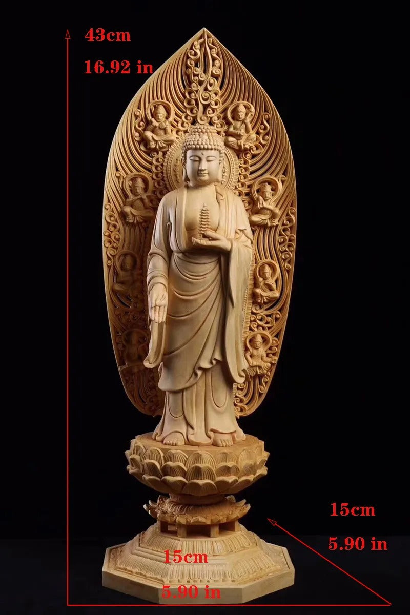 Large Solid Wood Carving Buddha Statue- Medicine Master Tathagata-  Pharmacist Buddha