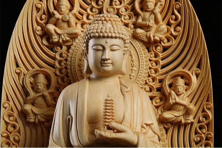 Large Solid Wood Carving Buddha Statue- Medicine Master Tathagata-  Pharmacist Buddha