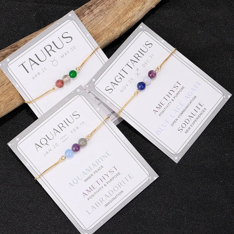 Zodiac Sign Bracelets with Intentions Cards